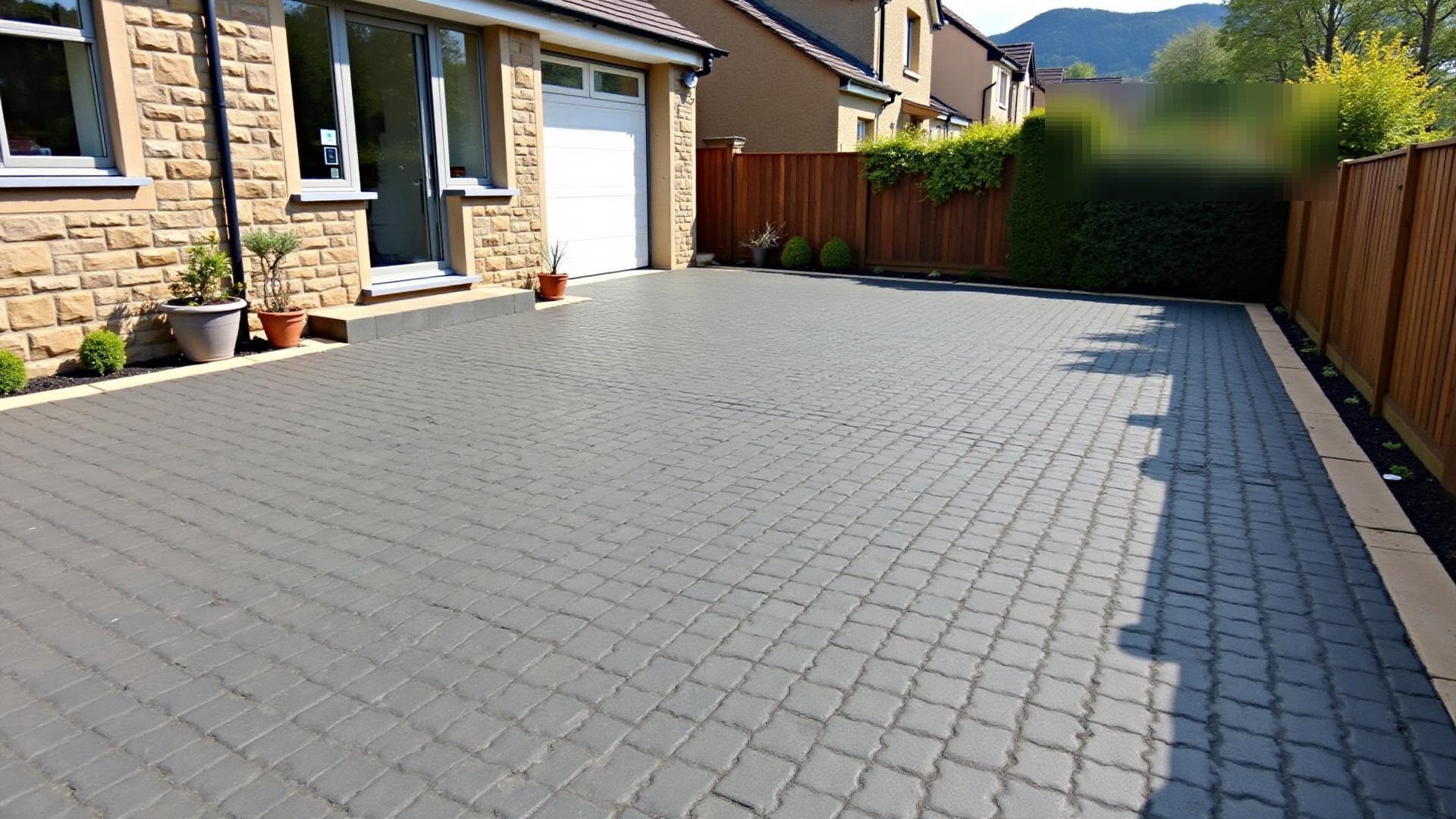 Beautiful completed charcoal gray block paving driveway with buff border in Corstorphine EH12