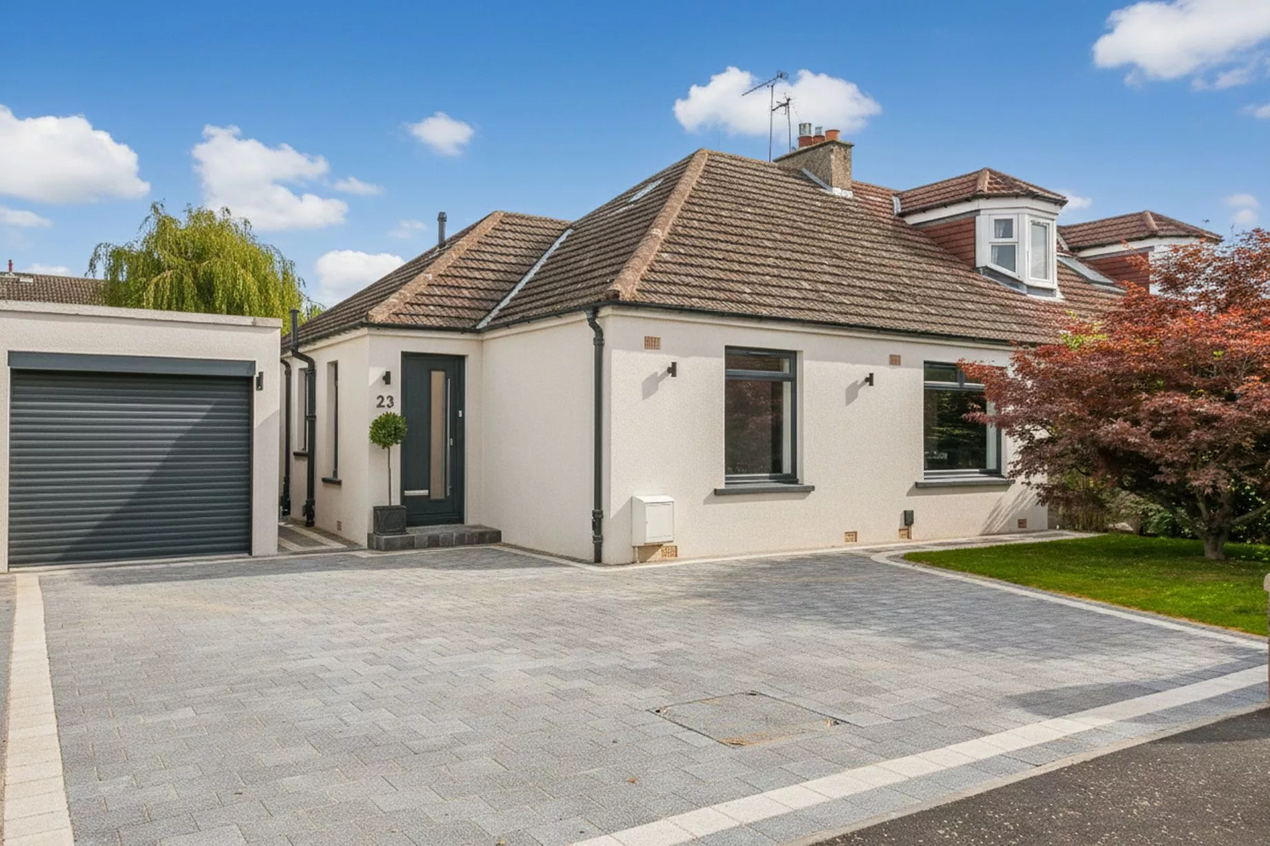 Sienna graphite block paving driveway Edinburgh - modern charcoal herringbone pattern with sleek contemporary styling